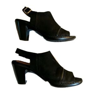 Euro Soft by Sofft Peep Toe Heel Sandals Faux Suede Viola Slingback 10M Black